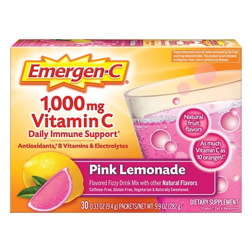 Image for Emergen C Fizzy Drink Mix, Vitamin C, 1000 mg, Pink Lemonade,30ea from Brashear's Pharmacy