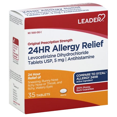 Image for Leader Allergy Relief, 24Hr, Original Prescription Strength, Tablets,35ea from Brashear's Pharmacy