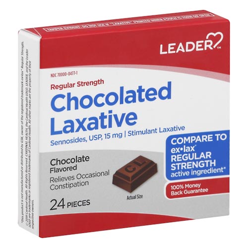 Image for Leader Chocolated Laxative, Regular Strength, 15 mg, Chocolate Flavored,24ea from Brashear's Pharmacy