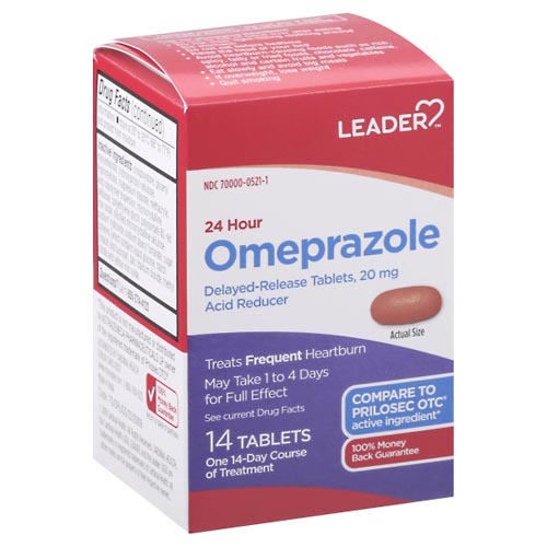 Image for Leader Omeprazole, 24 Hour, 20 mg, Delayed-Release Tablets,14ea from Brashear's Pharmacy