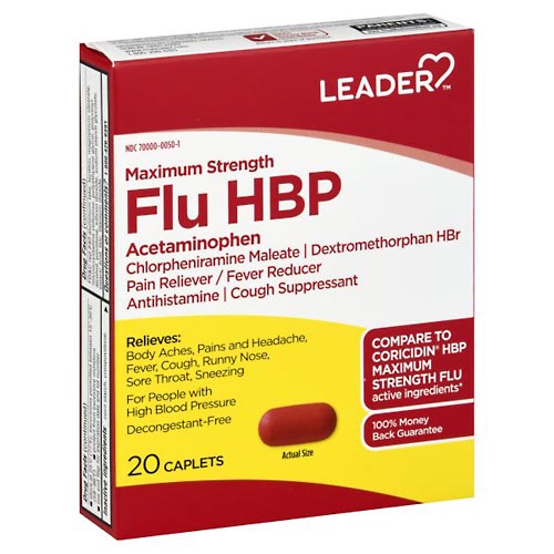 Image for Leader Flu HBP, Maximum Strength, Caplets,20ea from Brashear's Pharmacy