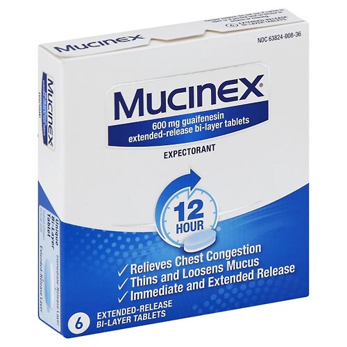 Image for Mucinex Expectorant, 12 Hour, 600 mg, Extended-Release Bi-Layer Tablets,6ea from Brashear's Pharmacy