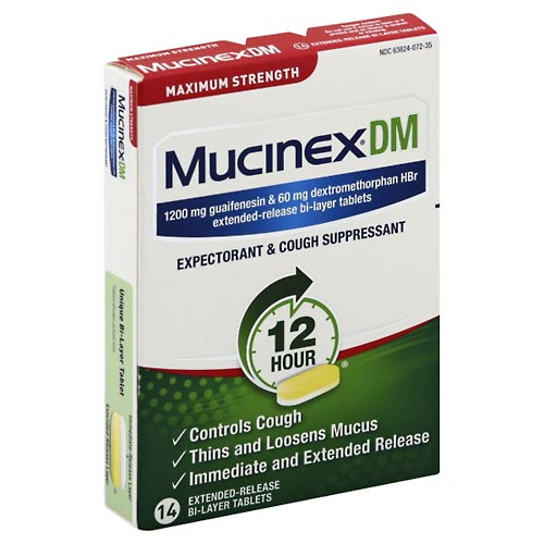 Image for Mucinex Expectorant & Cough Suppressant, 12 Hour, Maximum Strength, Extended-Release Bi-Layer Tablets,14ea from Brashear's Pharmacy