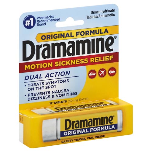 Image for Dramamine Motion Sickness Relief, Original Formula, 50 mg, Tablets,12ea from Brashear's Pharmacy
